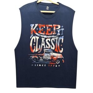 Way to Celebrate Muscle Tee Mens 2XL Navy Blue Excellent Patriotic Graphic Truck